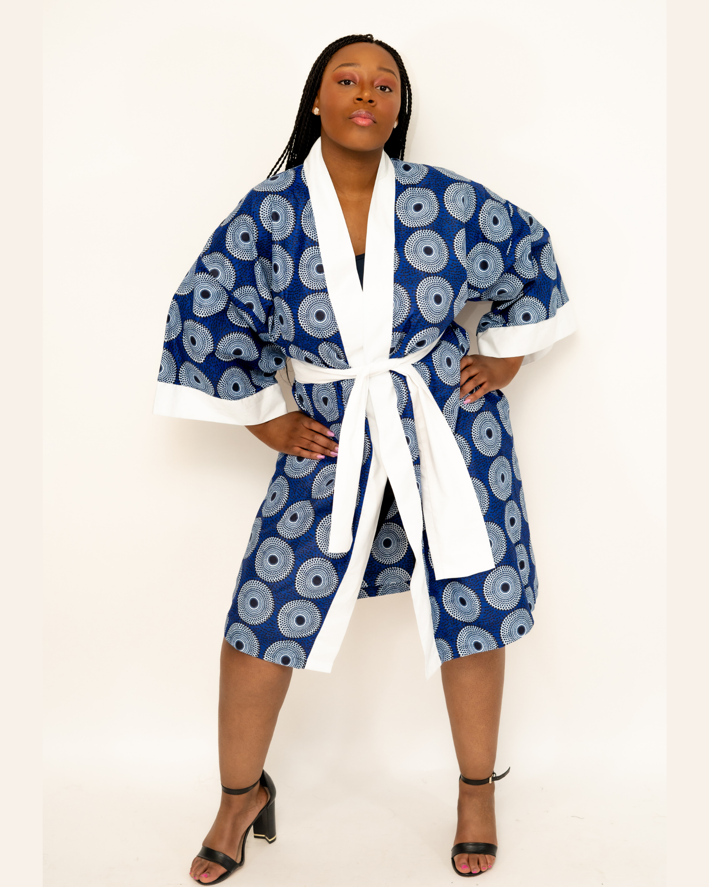 African Print Robe (Blue & White)