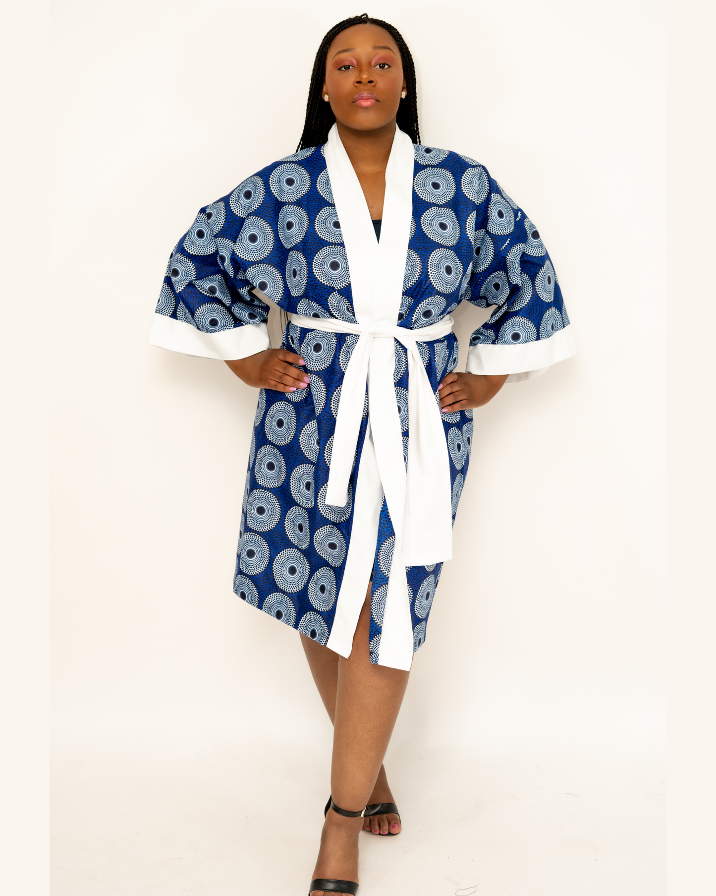 African Print Robe (Blue & White)