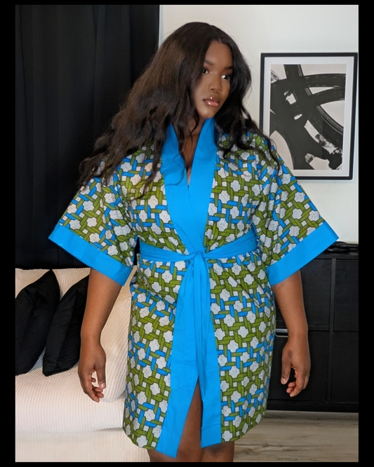 African Print Robe (Blue & Green)