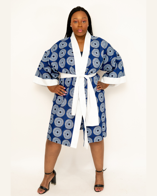 African Print Robe (Blue & White)