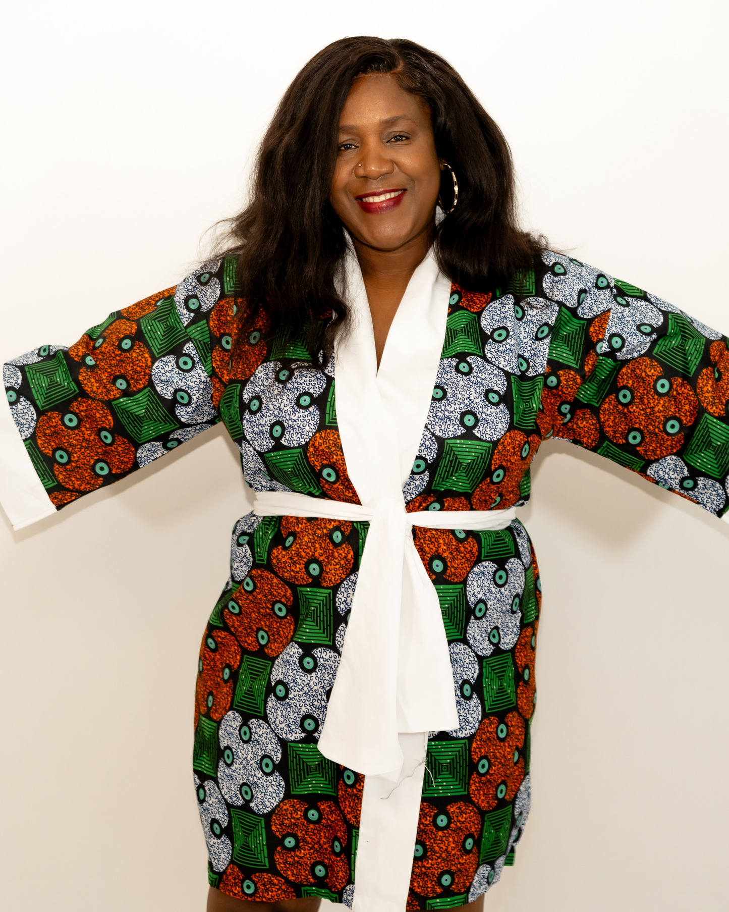 African Print Robe (Orange & Green)