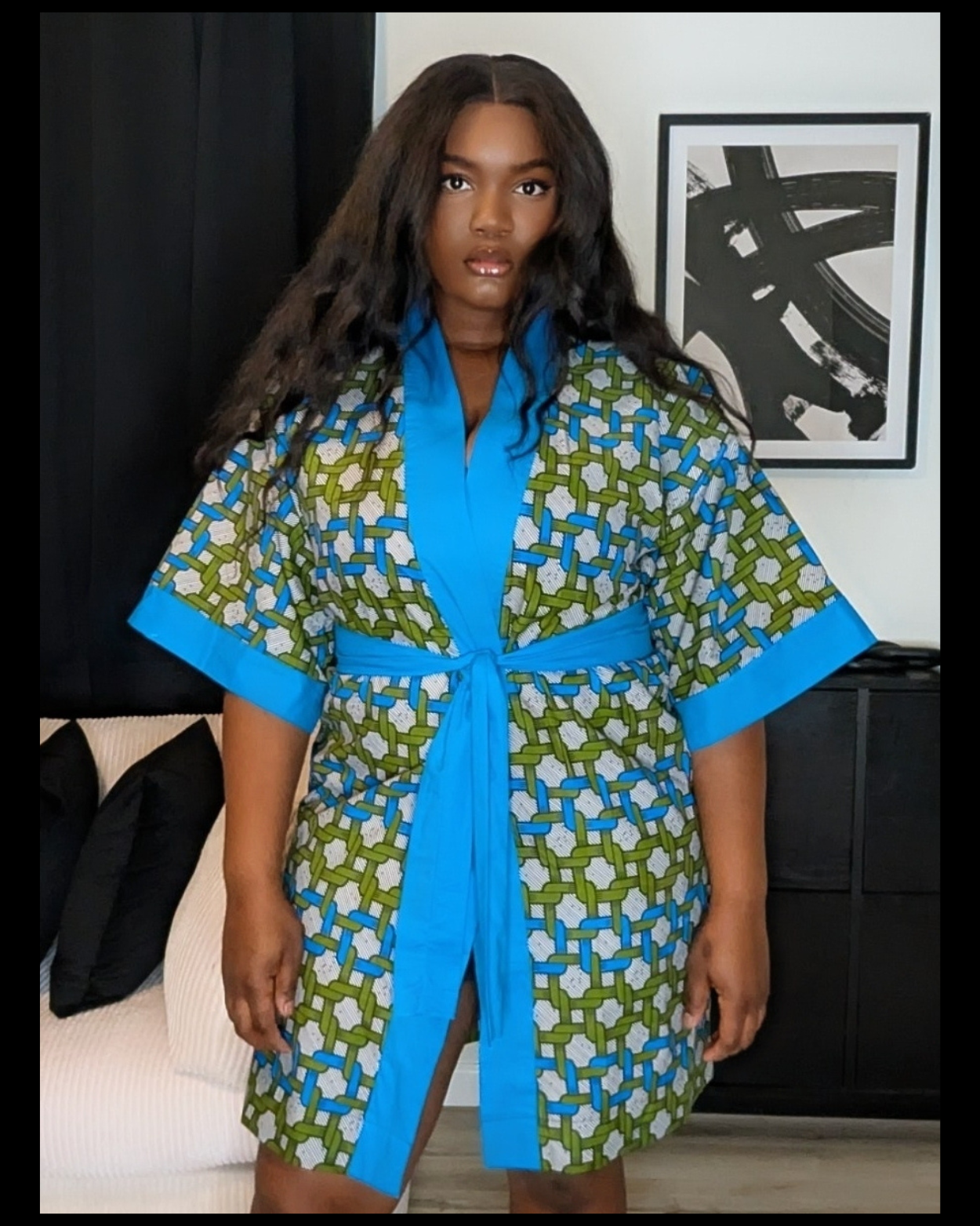 African Print Robe (Blue & Green)