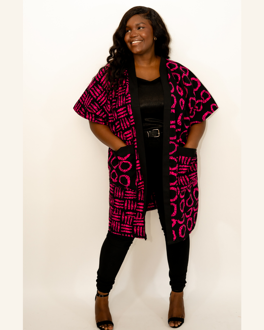 Pink and Black Kimono Cardigan