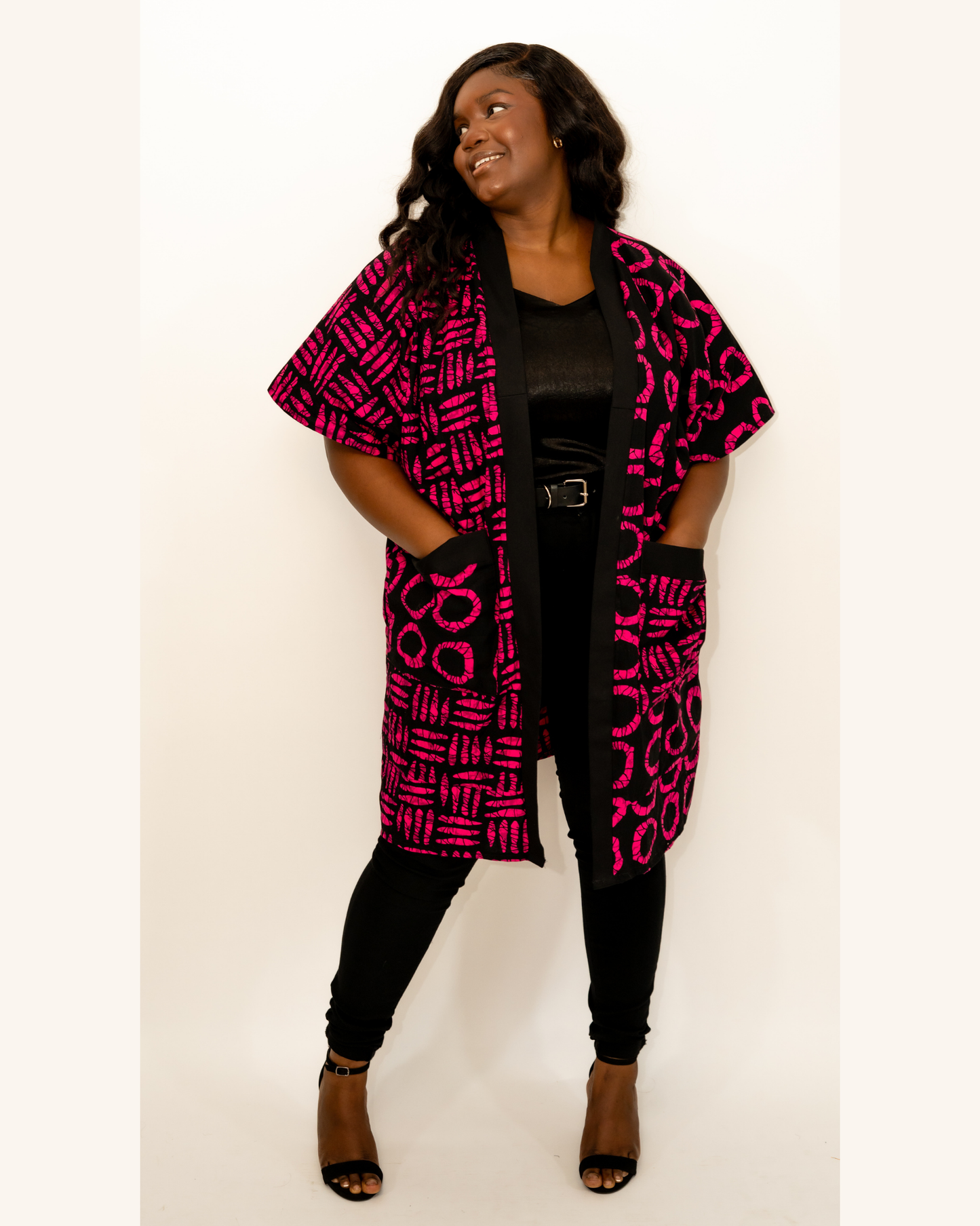 Pink and Black Kimono Cardigan
